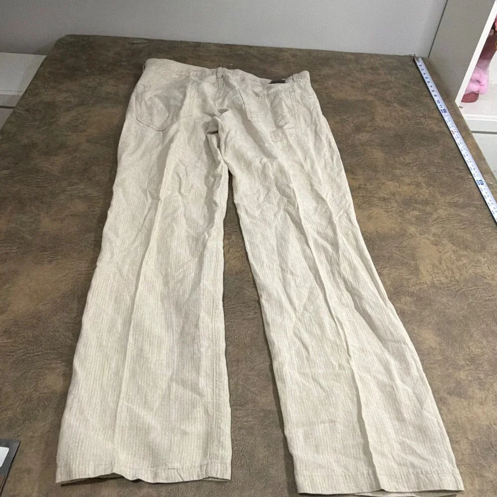 Hugo Boss Jacksons Pants Mens 38x34 Beige 100% Linen Straight Leg Trousers